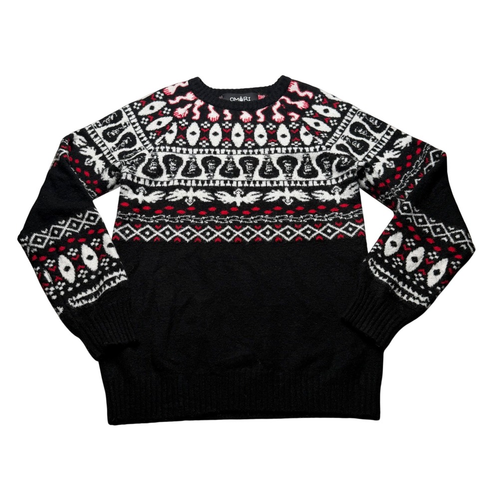 OMORI Omocat Omori Sweater Black Fair Isle Graphic Men's Small Long Sleeve